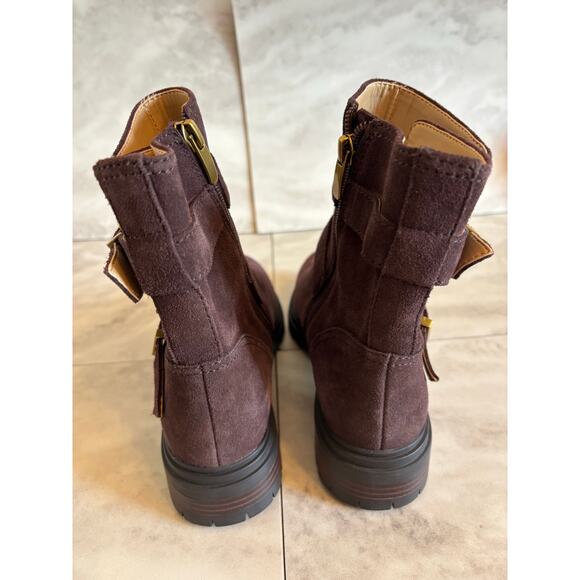 Ann Taylor Weekend Collection Buckle Suede Bootie Brown Size 6 NWOB Side Zip - Picture 4 of 7